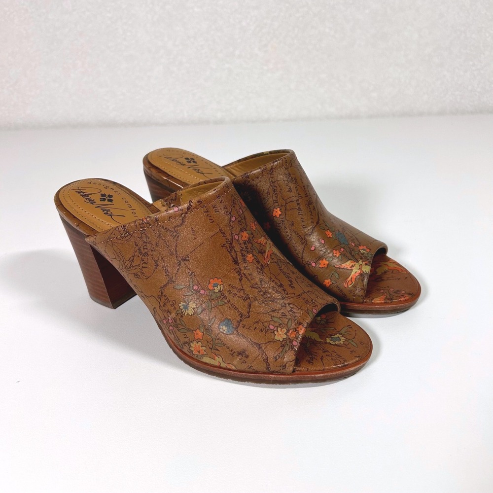 Patricia Nash Ottavia Floral Map Italian Leather Mules Block heel size 7.5
